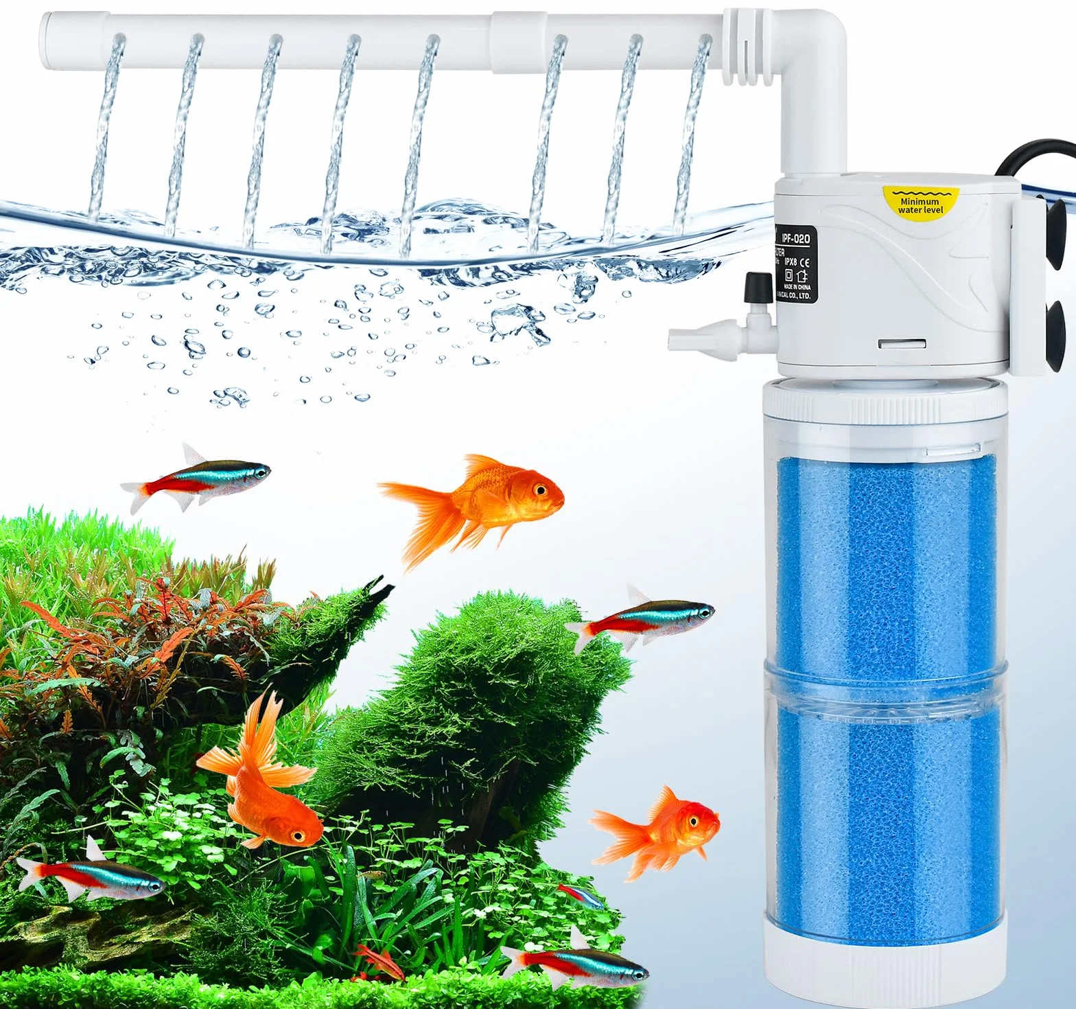 5 in 1 Filtro Acquario Tartarughe d'acqua 100 Litri 60 Litri Pompa Interno Piccolo Pompe Ricircolo Kit Water Filtri for Fish Tank con Spugne Filtro per 40L-150L Aquarium 15W Flusso Massimo di 1000L/H