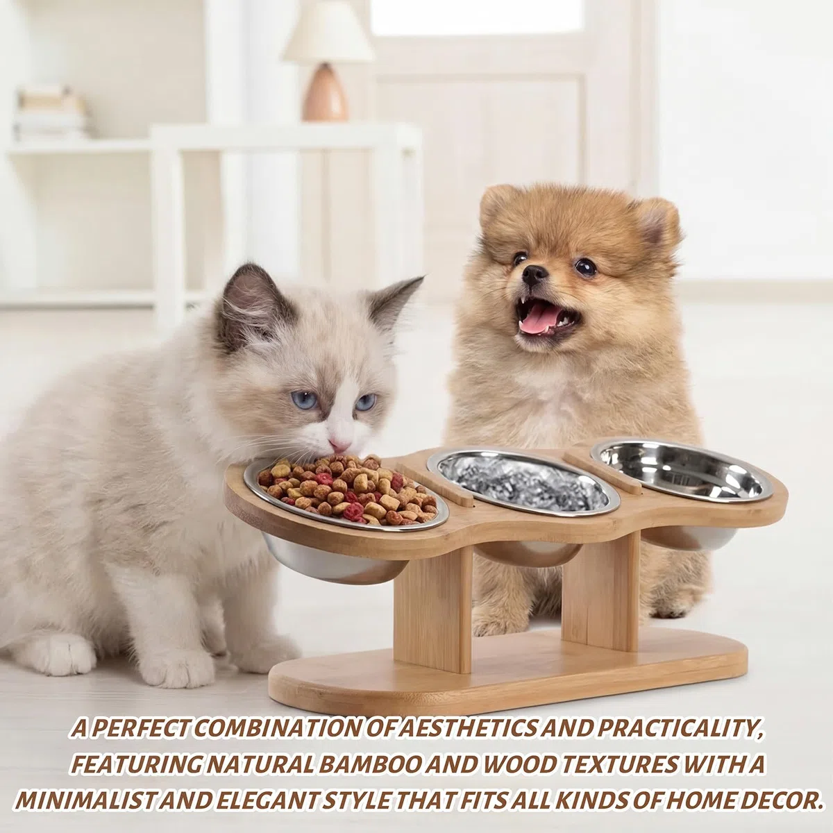 Ciotola per Gatti Rialzata Ciotole Gatto Regolabili Ciotola Gatti Rialzata con 3 Ciotole in Acciaio Inossidabile per Cani Piccoli, Gattini