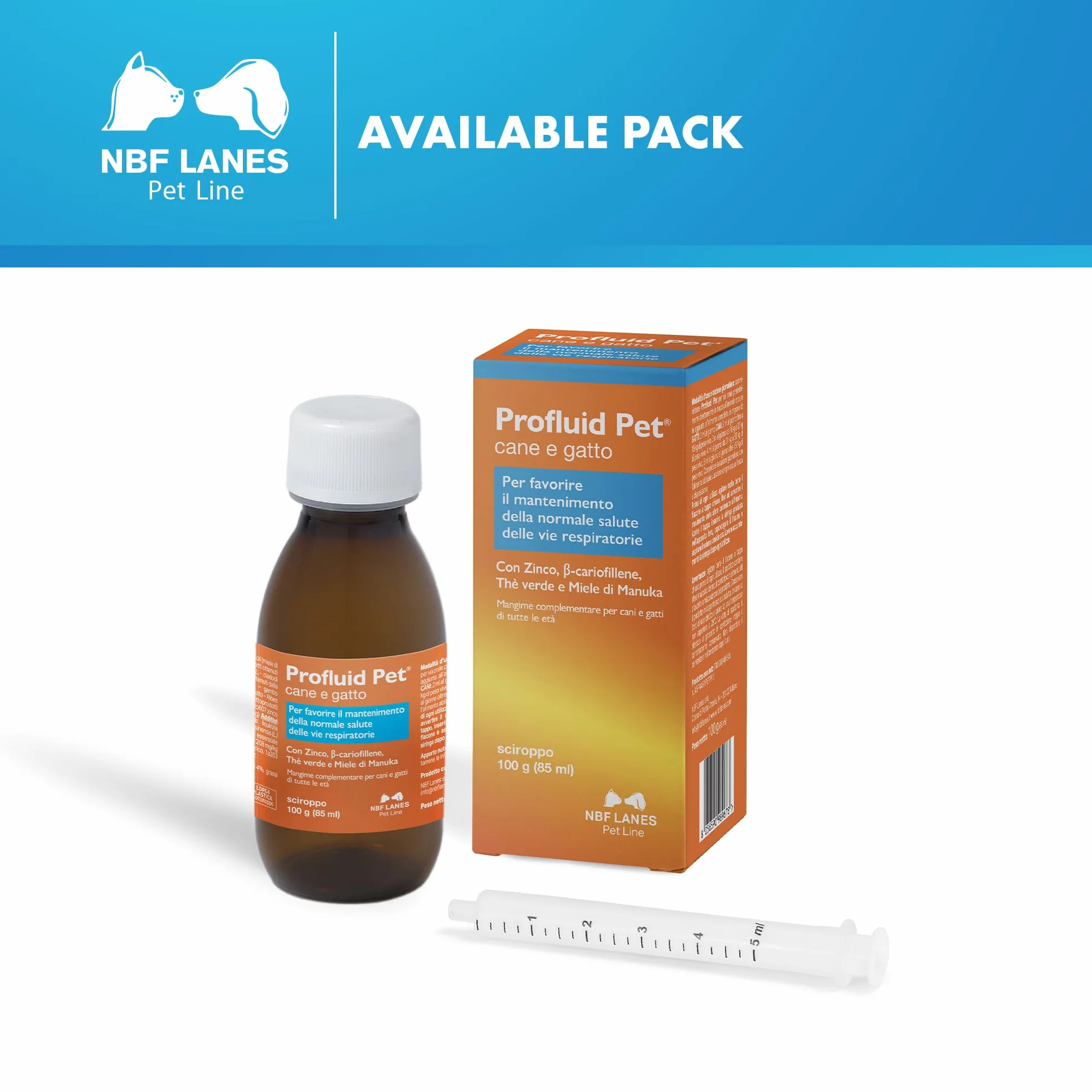 NBF Lanes | Profluid Pet Cane e Gatto, Sciroppo Appetibile 100 g. per Favorire il Mantenimento della Normale Salute delle Vie Respiratorie