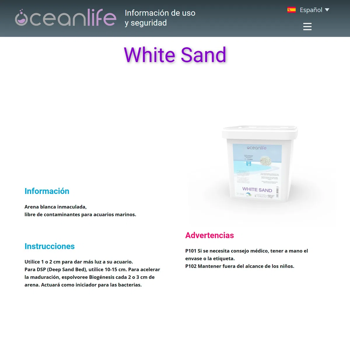 Oceanlife White Sand 0,7-1,2 mm - 5000 ml - Sabbia calcarea Bianca fine