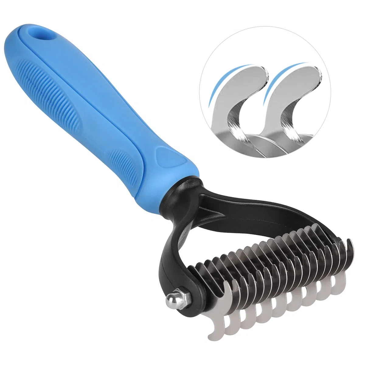 N/C Pettine per cani e gatti con 2 lati 9+17 denti, spazzola professionale per toelettatura animale domestico, rastrello per rimuovere efficacemente i nodi, blu