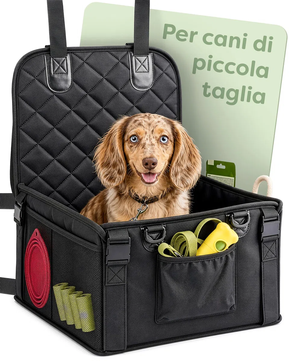 Knupis Seggiolino Auto per Cani di Piccola Taglia – Idrorepellente e Resistente ai Graffi con 5 Tasche – 4 Cinghie di Fissaggio e Guinzaglio Agganciabile – Pareti Rinforzate con Base Antiscivolo