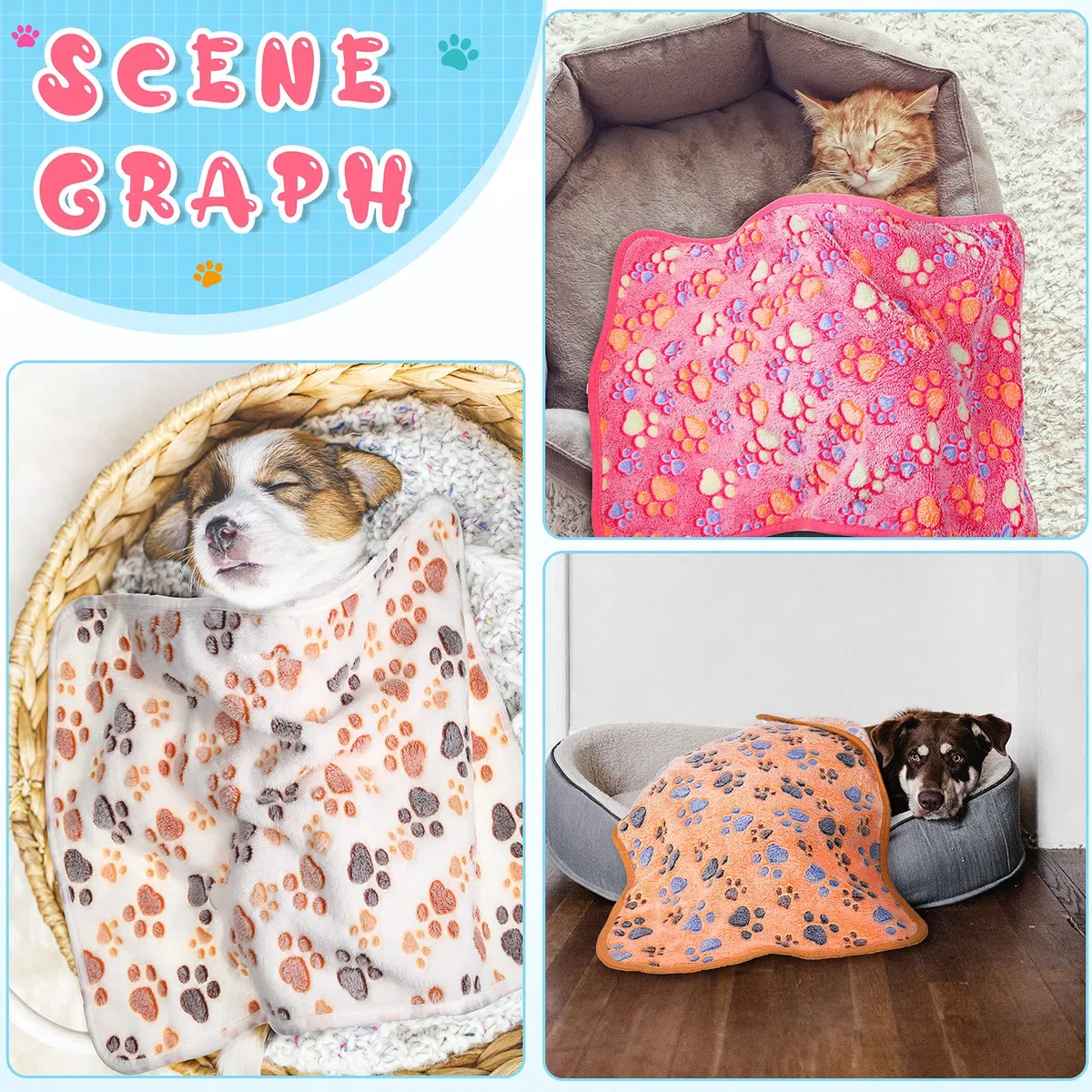 Tatuo 4 Copertine per Pet Cuccioli Coperte in Pile con Stampa di Zampe per Gatto Piccolo Medio Tappetini da Letto Caldi Morbidi per Dormire per Animali Cane(S,Bianco)