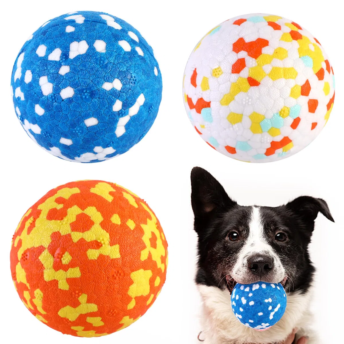 QKURT 3 Pezzi Pallina per Cani,Palla indistruttibile per cani,Alto Rimbalzo Palline per Cane in Gomma,In Acqua Palla Giocattolo per Cani,Palla Interattiva Giocattolo per Cani da Addestramento