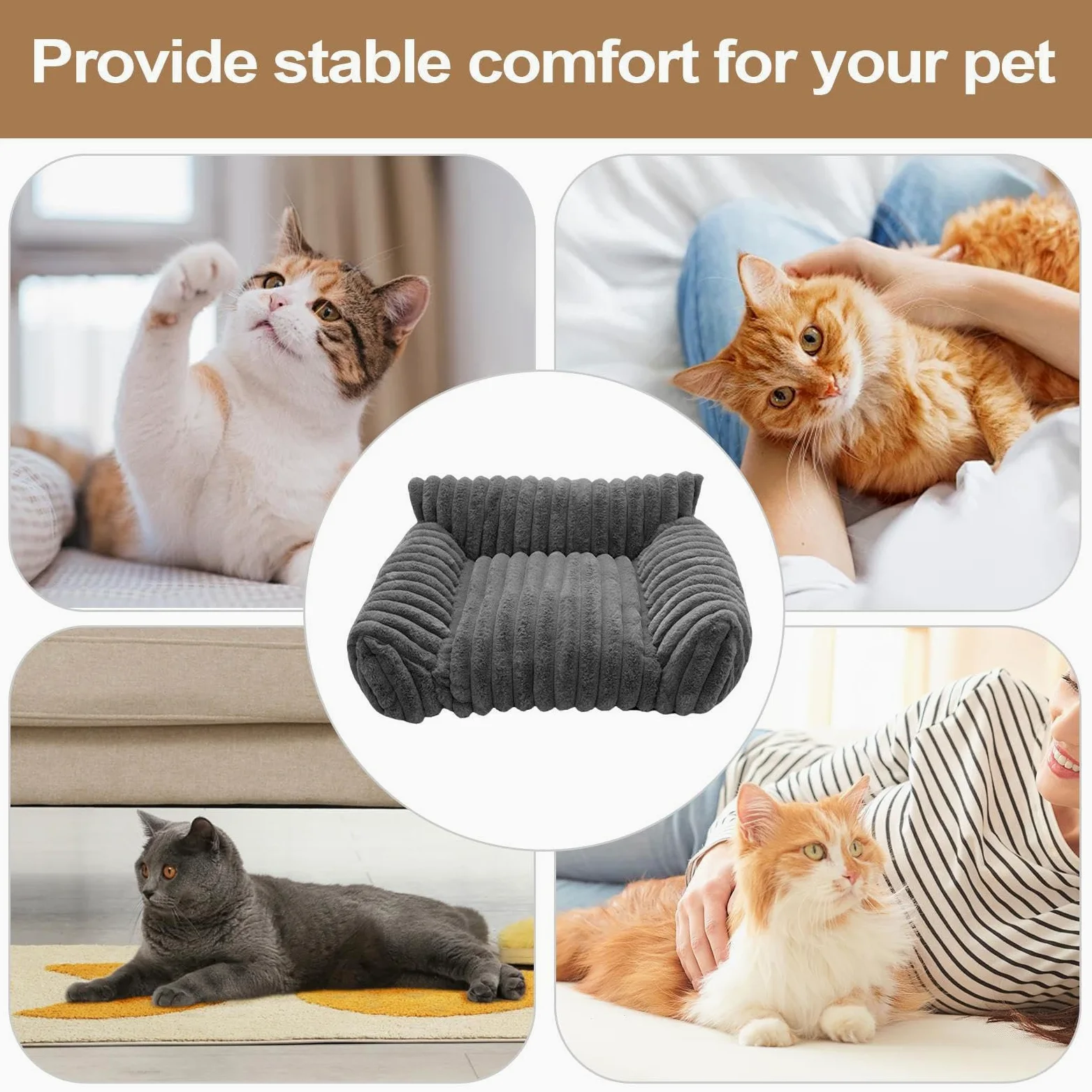 Cat Divano Bed, Plush Pet Couch, Chew-Proof Dog Lounger, Sturdy Cozy Nest Cushion, Comfortable Resting Spot for Small Pets for Patio, Bedroom, Outdoors, Travel, Living Room, Car, Apartment