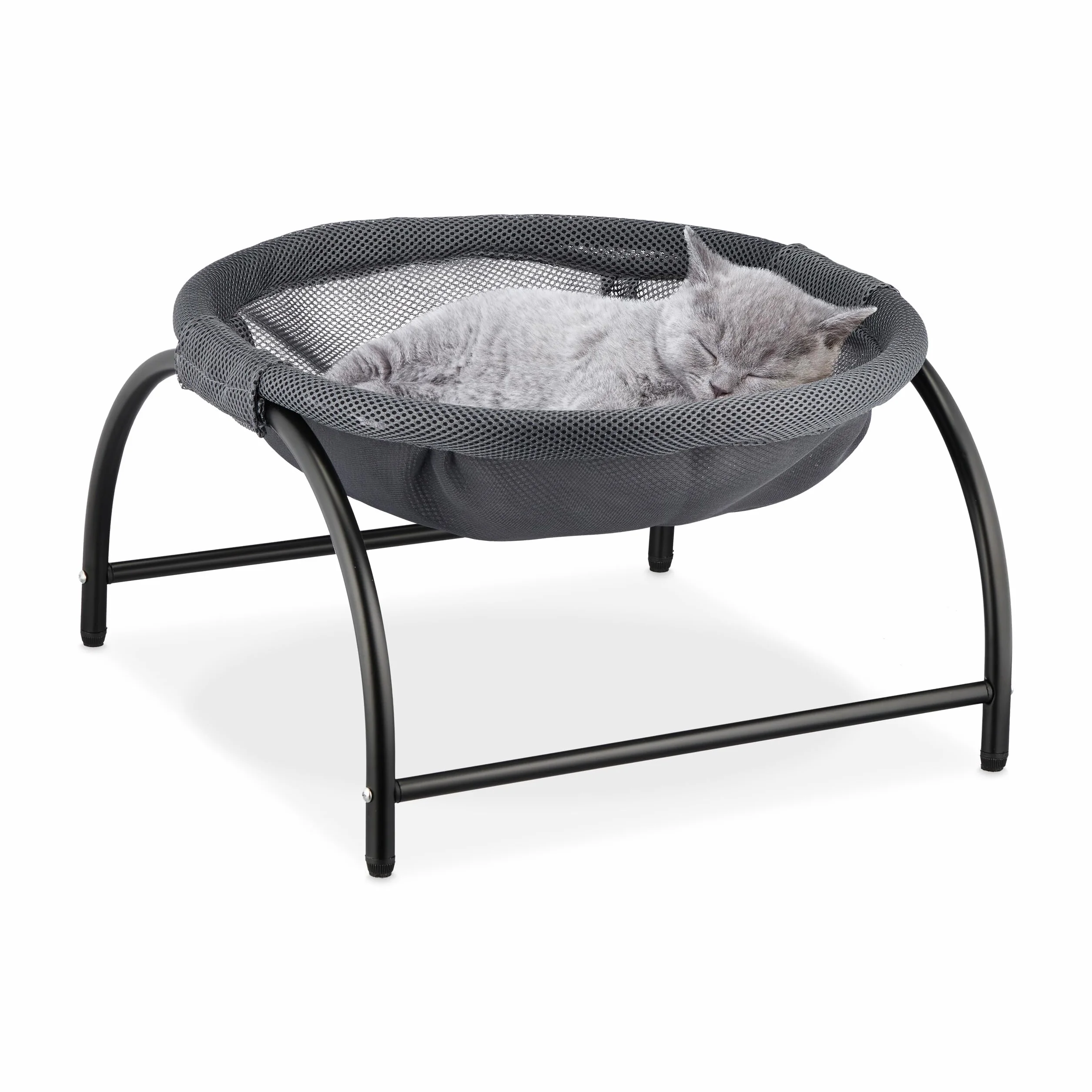 Relaxdays Letto ad Amaca per Gatti e Cani Piccoli, Cuccia Rialzata Animali Domestici, HLP 25x44x42 cm, Grigio Scuro Nero