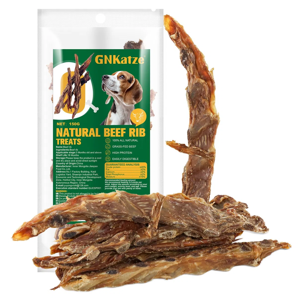Carne di manzo costola ossa Cane tratta,100% naturale costola ossa mastica manzo da erba mangiato bovino,Lunga durata cane masticare ossa per masticatori aggressivi,150G (150G)