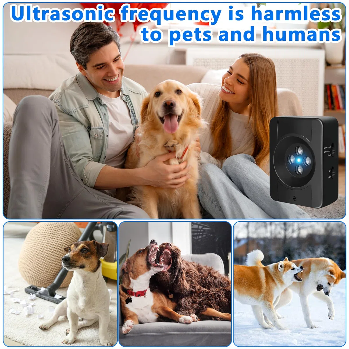 Ultrasuoni per Cani, 3 Modes Antiabbaio per Cani Ultrasuoni, 33FT Dispositivo Antiabbaio per Interni ed Esterni Cani Piccoli e Grandi