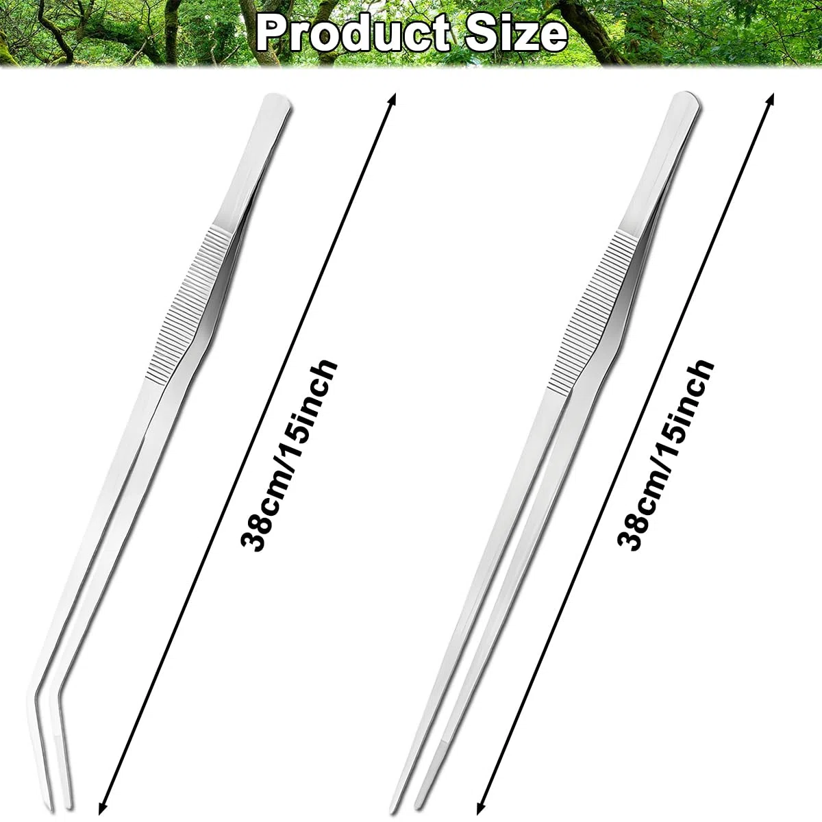 2 pinzette extra lunghe in acciaio inox per acquario da 38 cm / 15 pollici pinze per nutrire i rettili pinzette dritte/curve antiscivolo con borsa portaoggetti