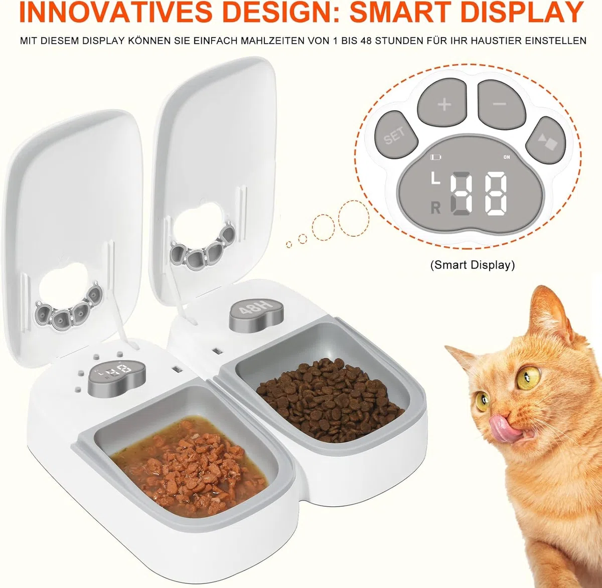 Mangiatoia automatica per gatti e cani, alimentazione automatica a due pasti, timer controllato da 48 ore, alimentazione a secco o umido
