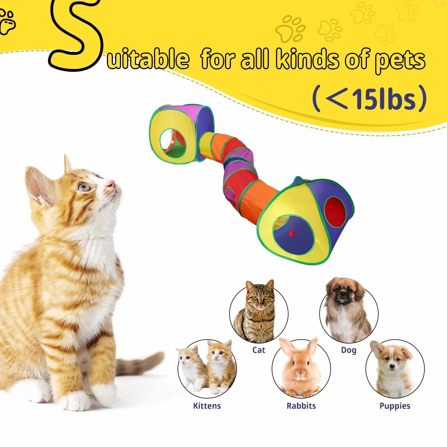 SWAWIS Pieghevole Tunnel Set per Gatti, 3 in 1 Giocattolo per gatti Tunnel Tenda Cubi per Gatti con Borsa, Giocattolo Interattivo per Gatti per Gattini Cuccioli e Conigli