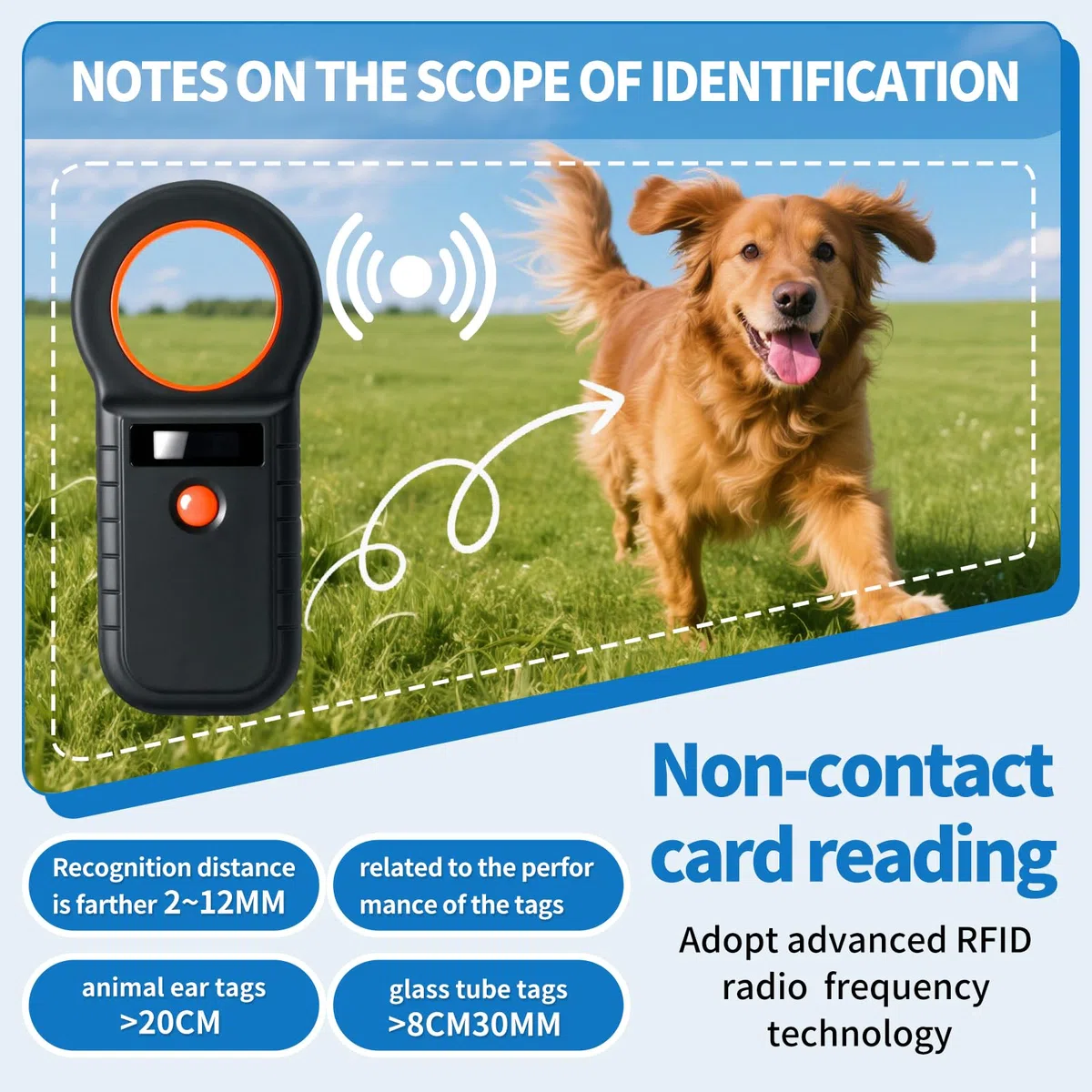 ARCELILettore dichip RFID per animali, cani e gatti, 134,2 KHz, 128 pezzi di memorizzazione ISO11784/85/HFDX-B