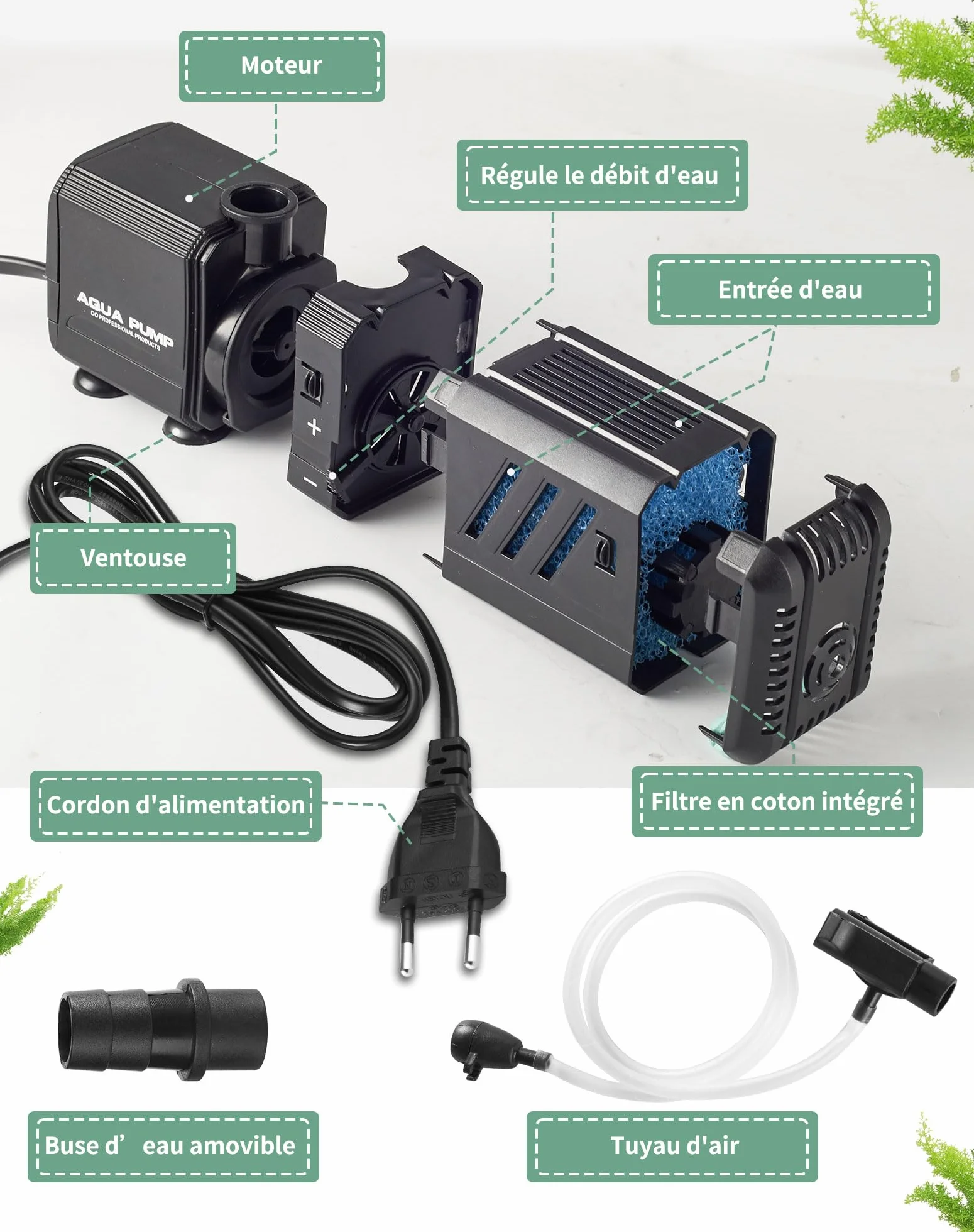 Filtro per Acquario Interno con Flusso Massimo di 500L/H 6W - Pompa Regolabile e Silenziosa per Acquari da 30L a 500L - Spugne Filtranti per Pesci e Tartarughe