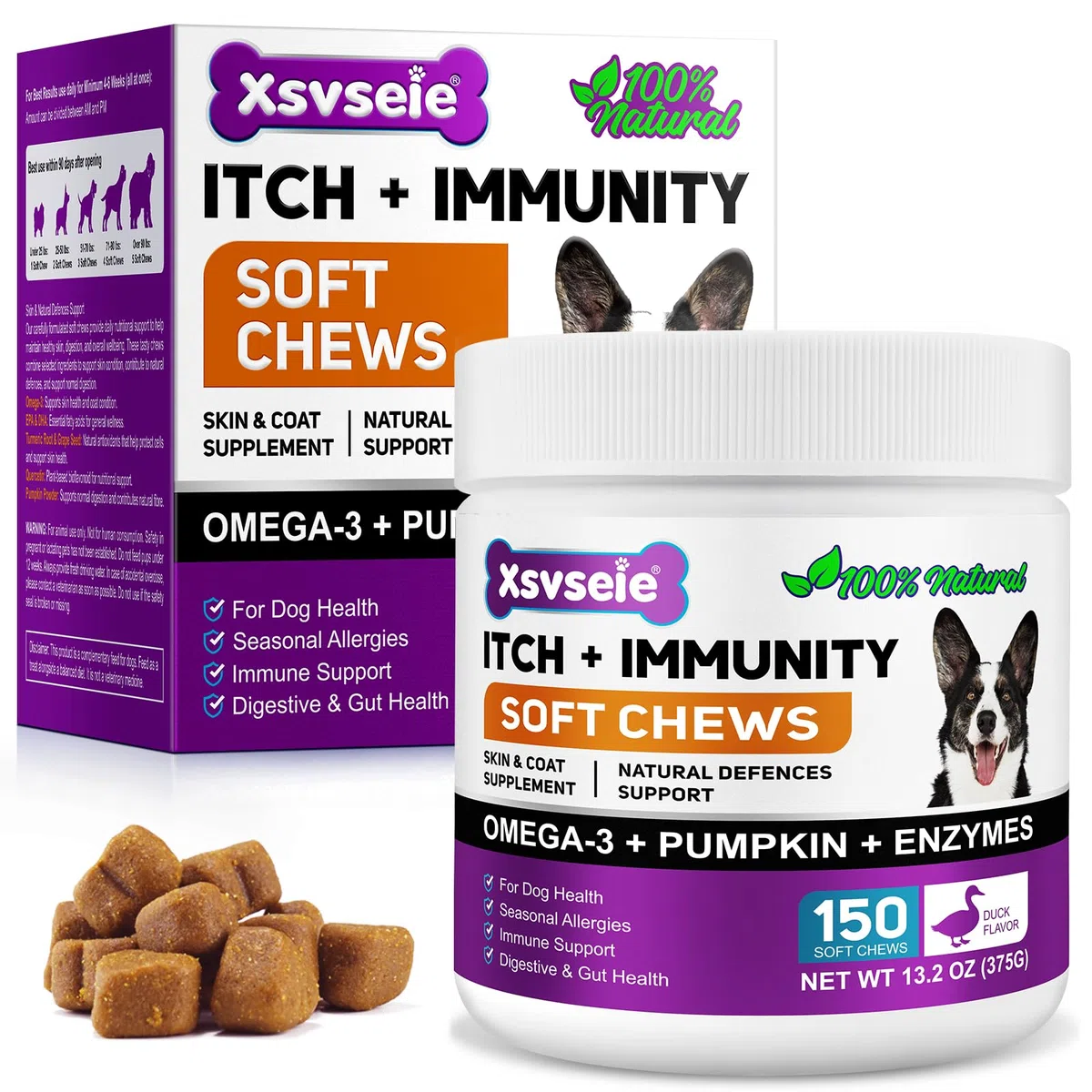 Allergie Relief Dog Treats,150 Pezzi Prurito per la Pelle del Cane Che Mastica, Smetti di Prurito, Leccare, Graffiare, Allergie Stagionali, per Tutte Le Razze e Dimensioni di Cani,Anatra