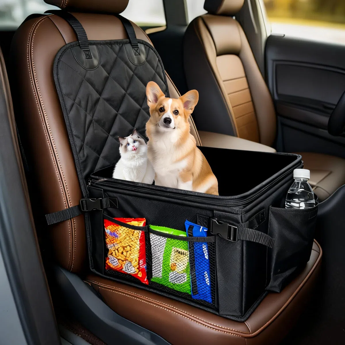 Seggiolino auto per cani, extra stabile, seggiolino auto per cani con pareti rinforzate e cinture di sicurezza, impermeabile per sedile posteriore e anteriore, per cani di piccola taglia media