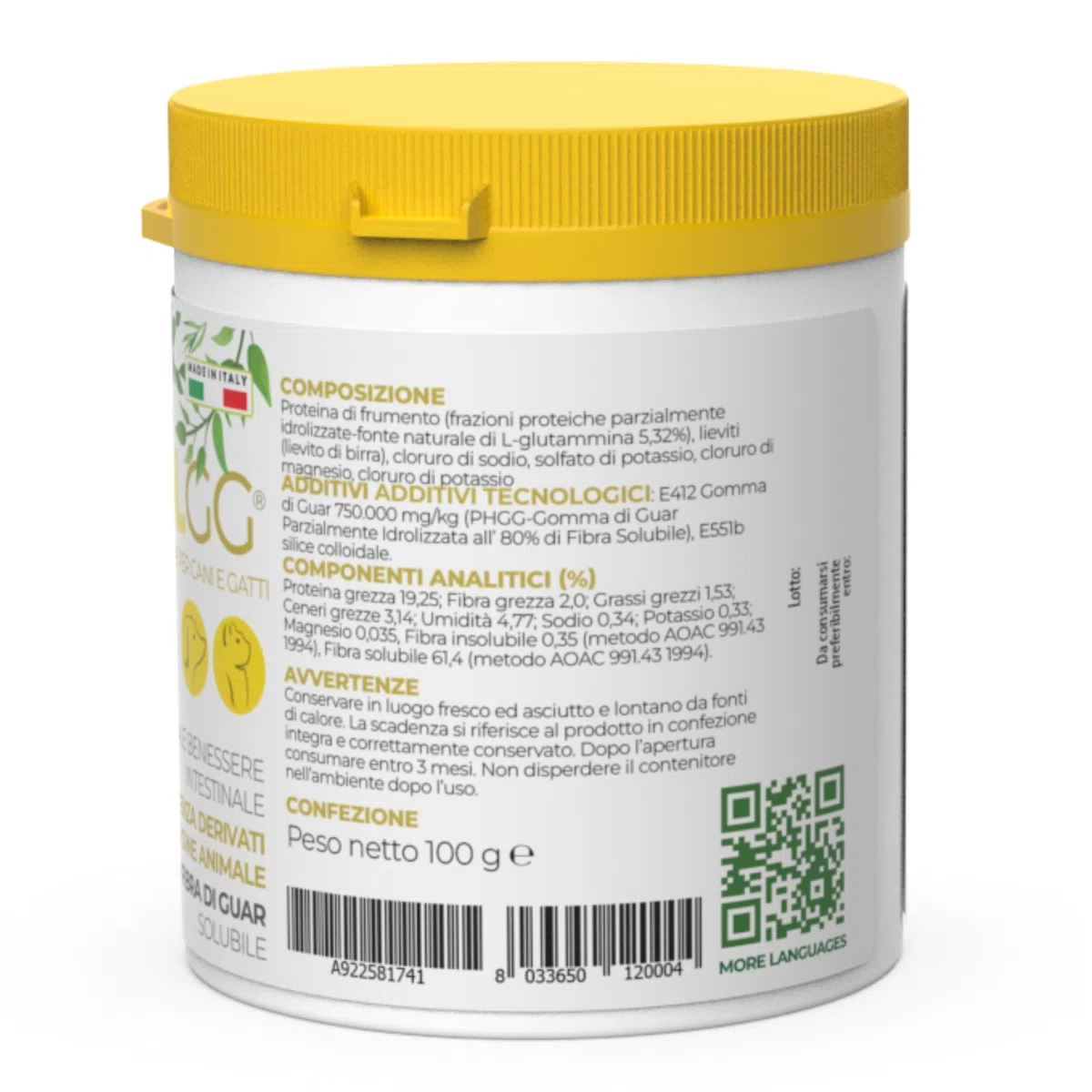 Trebifarma Fibrasol GG, Regolarità Intestinale di Cane e Gatto - Mangime Complementare in Polvere con Prebiotici Contro Diarrea, Colite e Stipsi - Facile da Somministrare – 100g