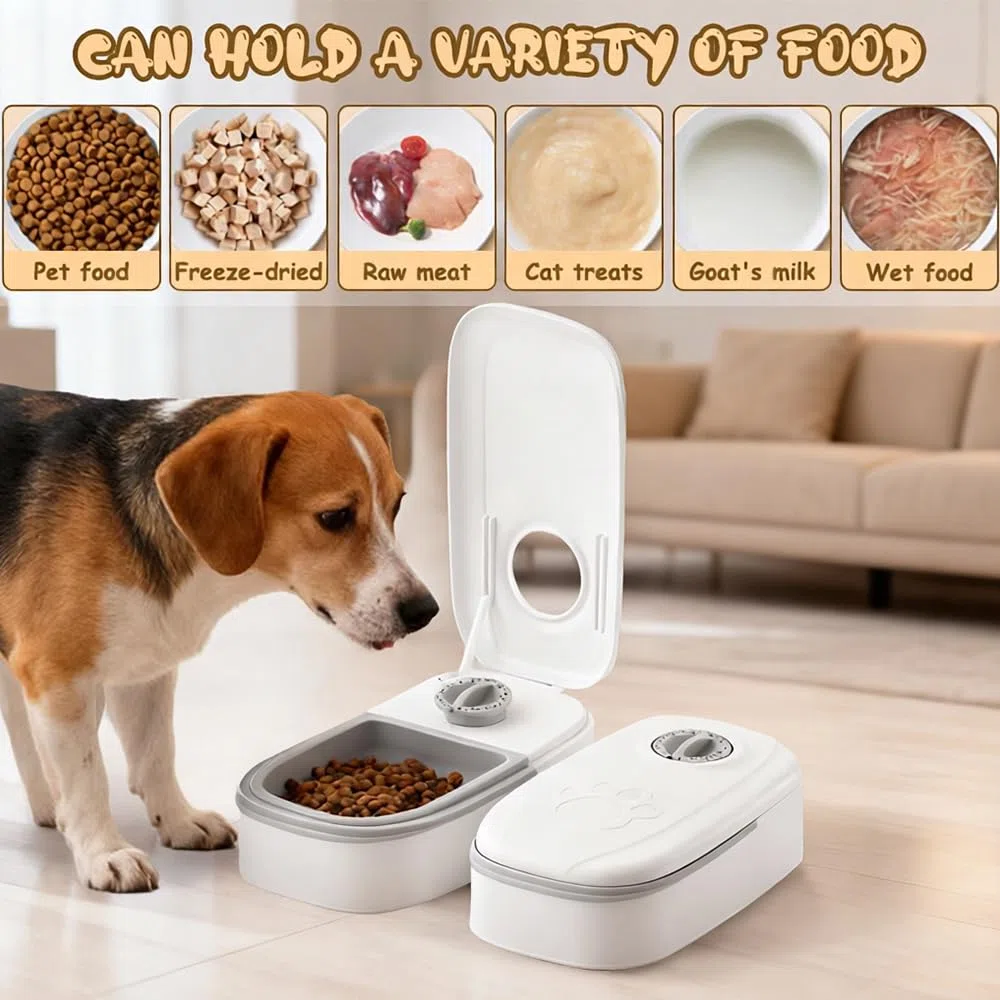 Mangiatoia Automatica, 700 ML 2 Pasti Distributore Automatico Cibo Gatti Cane con timer, Lavabile Dispenser Crocchette Gatto Cane, Grigio Distributore Cibo Gatticane per Dry or Wet Food