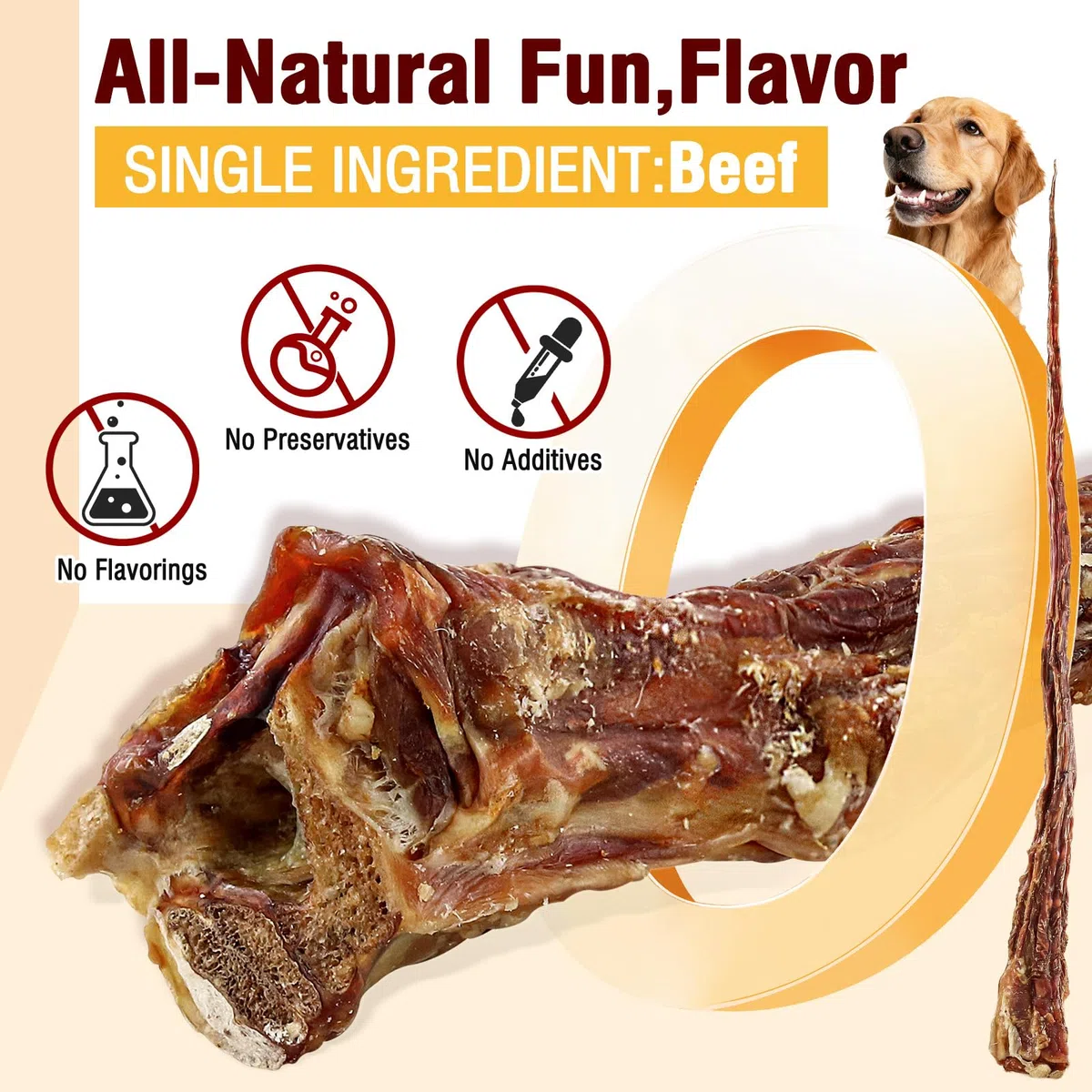Buoni di coda di manzo naturali per cani - masticare dentale di lunga durata, senza pelle cruda e digeribile cane munge, manzo a base di erba con ingrediente unico (125g)