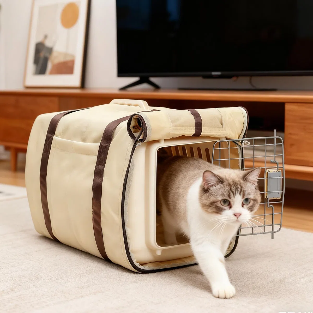 Copertura per gabbia, protezione con manici, copertura per trasportino gatti con finestra in rete e fondo antiscivolo, per cuccioli di gatto, viaggi all'aperto, trasporto aereo