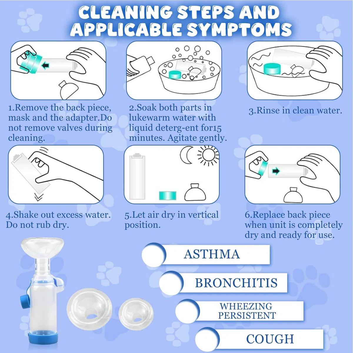 Distanziatore per inalatore per Cani o Gatti,Camera di aerosol inalatore,con 2 Misure di mascherine,per Animali Domestici,Aiuta Gli Animali Domestici a Respirare e dispensare farmaci (Blu)