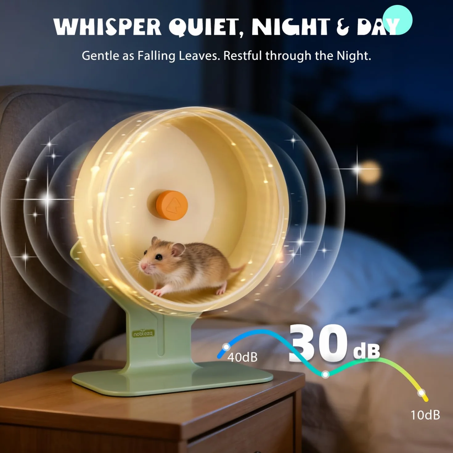Nobleza Ruota Criceto Silenziosa 22cm, Ruota per Esercizi in Plastica Lavabile con Altezza Regolabile e Base Stabile Anti-Ribaltamento, Accessori per Criceti Nani, Siriani e Gerbilli