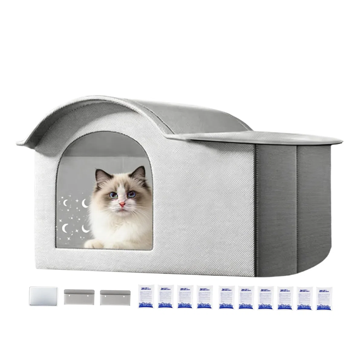 Cuccia Refrigerante per Gatti | Cuccia per Gatto con Pacchetto Ghiaccio Pieghevole | Casetta Estiva Pieghevole per Cuccioli - per Interno, Giardino, Campeggio e Viaggi