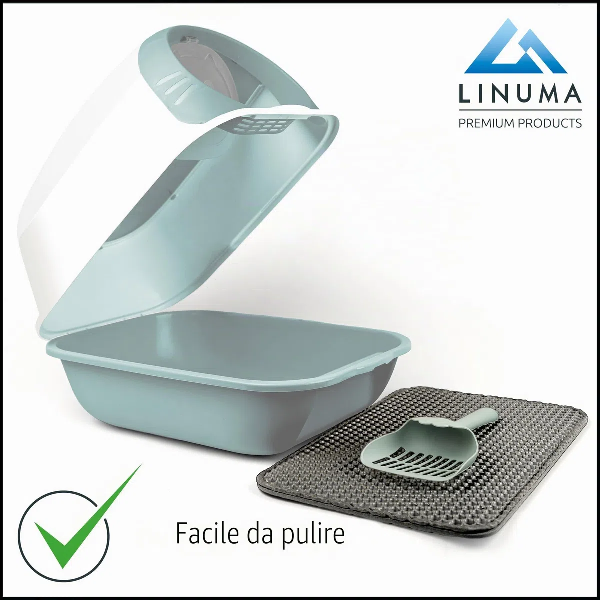 Lettiera per gatti con tappetino per lettiera e pala per gatti, lettiera per gatti, lettiera con coperchio, lettiera per gatti e gatti, colore: verde menta