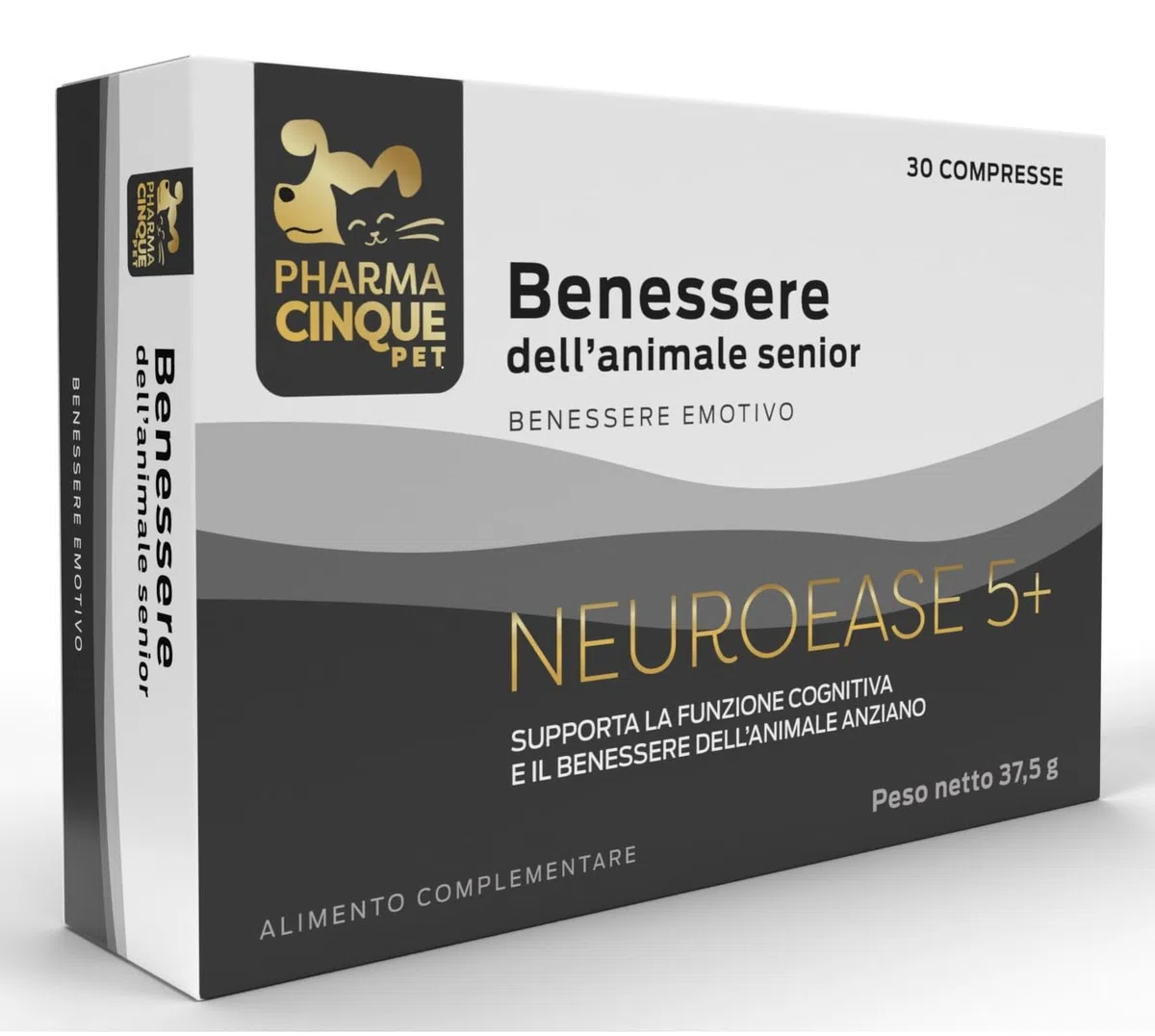 Integratore per Cani e Gatti Anziani – Supporto Cognitivo e Memoria per Pet Meno Reattivi – Con Fosfatidilserina, Reishi e Vitamine B – 30 Compresse – PHARMACINQUEPET Neuroease 5+