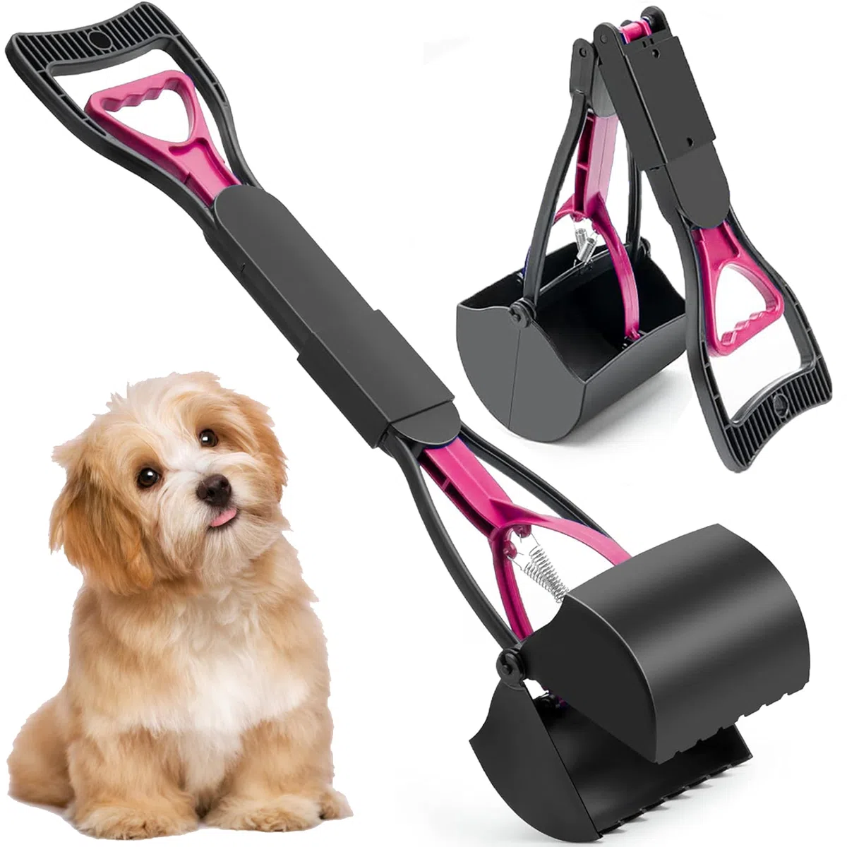 Animale Domestico Pooper Scooper, 45cm Portatile Scoop di Poop Dog con Manico Lungo Materiale ad Alta Resistenza per Facile Erba e Ghiaia Pick up per Tutti Gli Animali Domestic(Rosa)