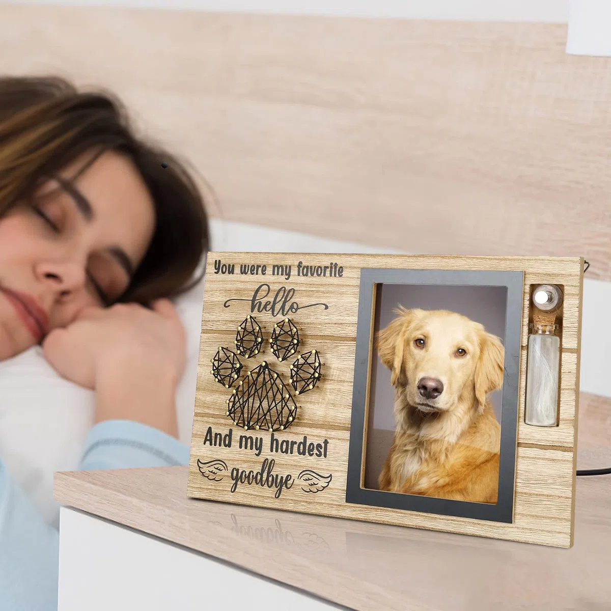 Cornice commemorativa per animali domestici, ornamenti, articoli di lutto, sepolture per cani, gatti, foto ricordo in legno (A)