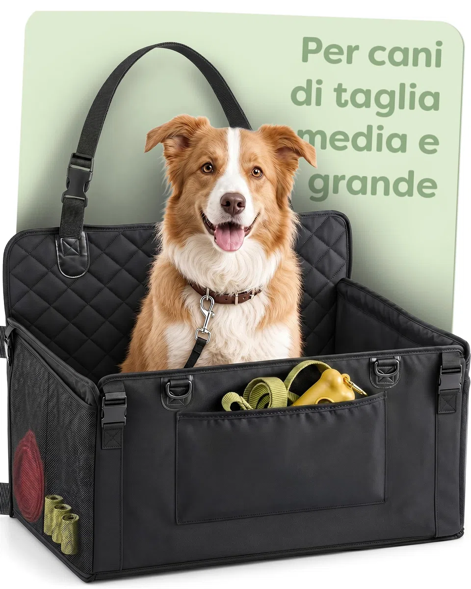 Knupis Seggiolino Auto per Cani di Grande Taglia – Idrorepellente e Resistente ai Graffi con 5 Tasche – 4 Cinghie di Fissaggio e Guinzaglio Agganciabile – Pareti Rinforzate con Base Antiscivolo