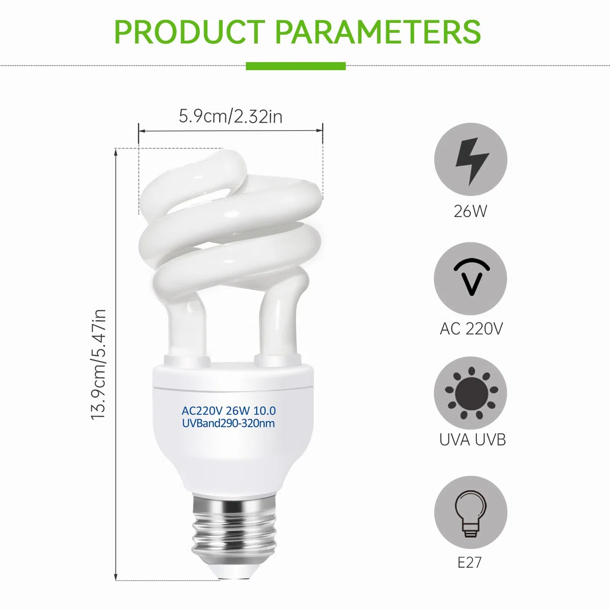 Caldarax Lampada UVB 10.0 per Rettili 26W, E27 UVA UVB Lampadina Tartaruga, AC 220V Lampada Fluorescente Compatta per Lucertole, Serpente, Camaleonte, Draghi Barbuti