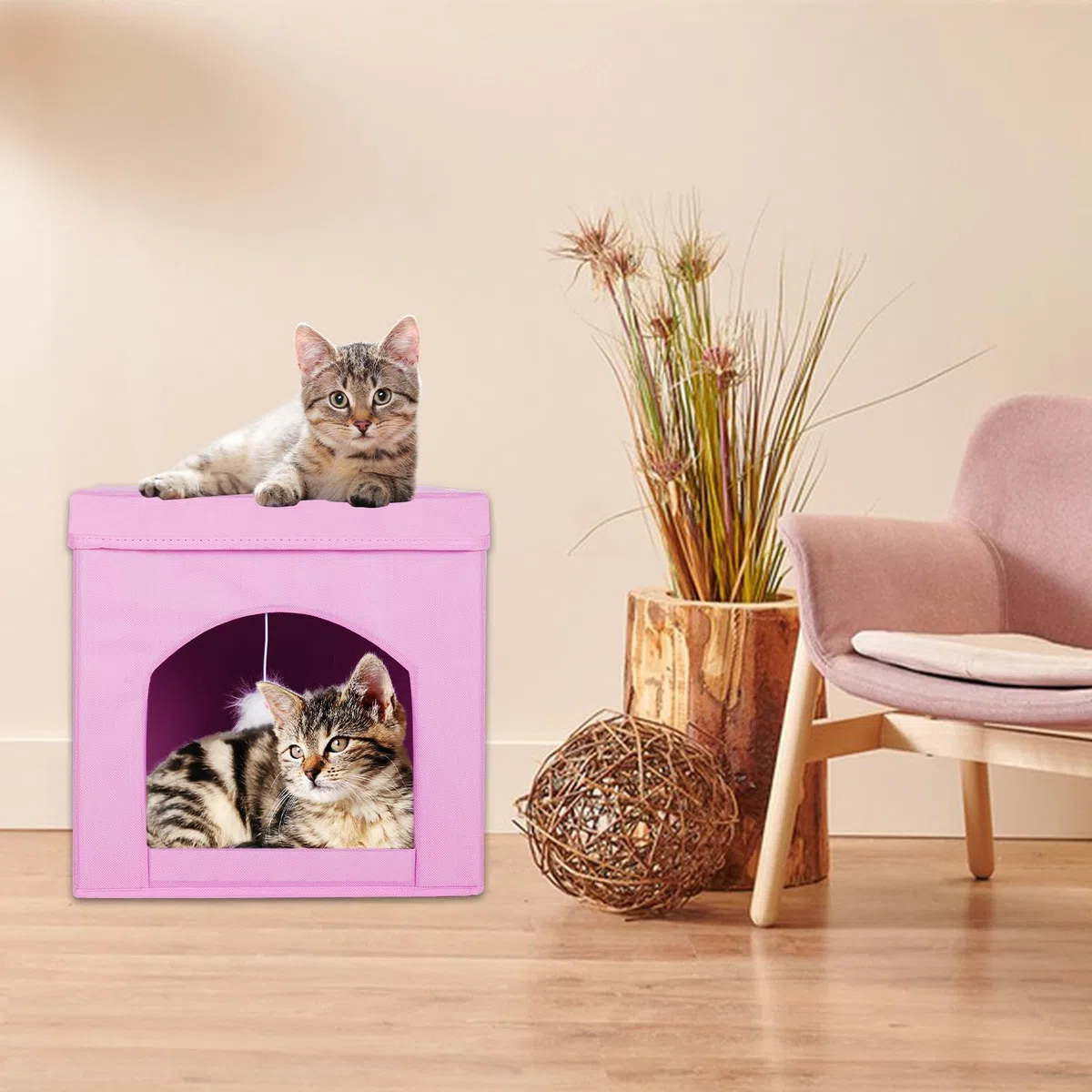 Powerking Cuccia Pieghevole per Gatti o Gattini, Cubo per Felini, 33 x 33 x 33 cm, Rosa