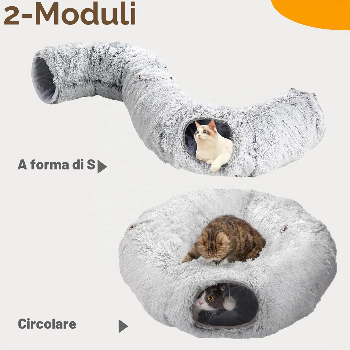 Letto a Tunnel per Gatti, Tunnel per Gatti Grandi, Grigio Chiaro