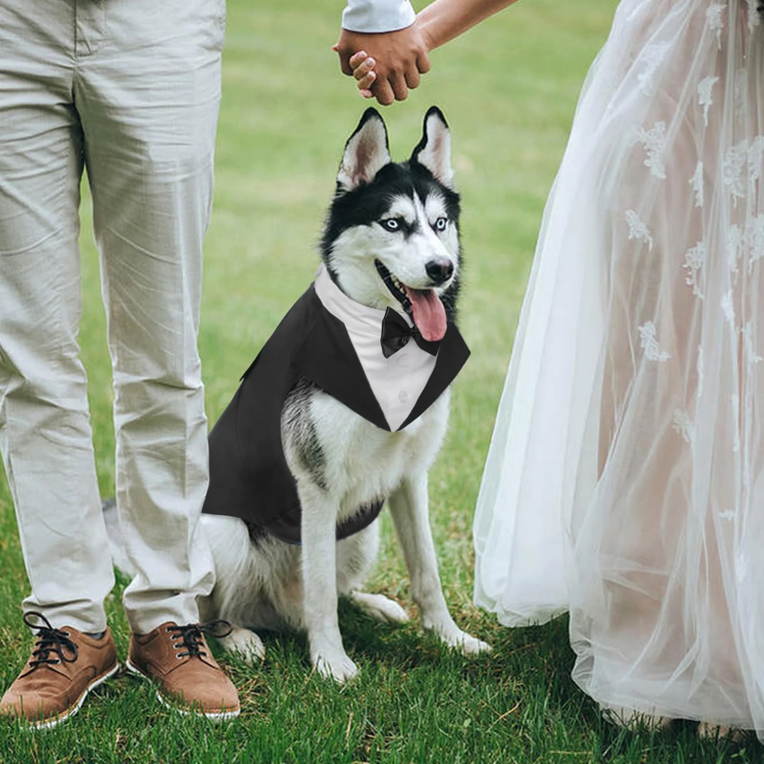 Kuoser Abito Smoking per Cani, Set Vestito Bandana Collare Cani per Matrimoni Cani Smoking Elegante con Papillon, Formale Vestito Cani Partito, Rimovibile Cravatta Cane e Vestito