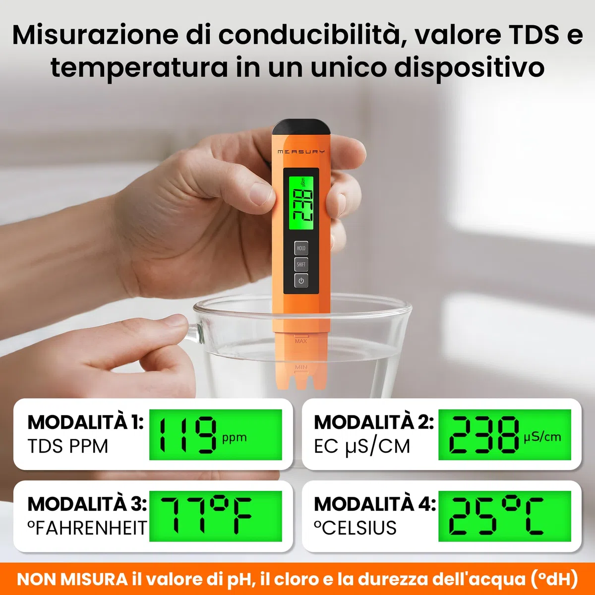 Measury Conduttivimetro/TDS Tester di Acqua - Misuratore Acqua Potabile, Misuratore Residuo Fisso Acqua