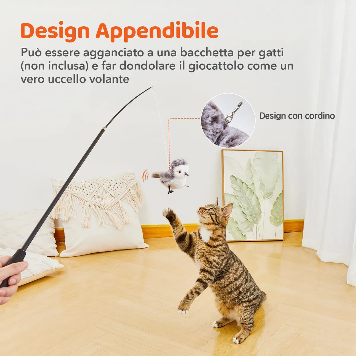Potaroma - Giocattoli per gatti, uccelli ricaricabili, giocattoli realistici, giocattoli di peluche attivati al tatto, giocattoli interattivi di peluche, alette battenti, catnip kicker 4.0»