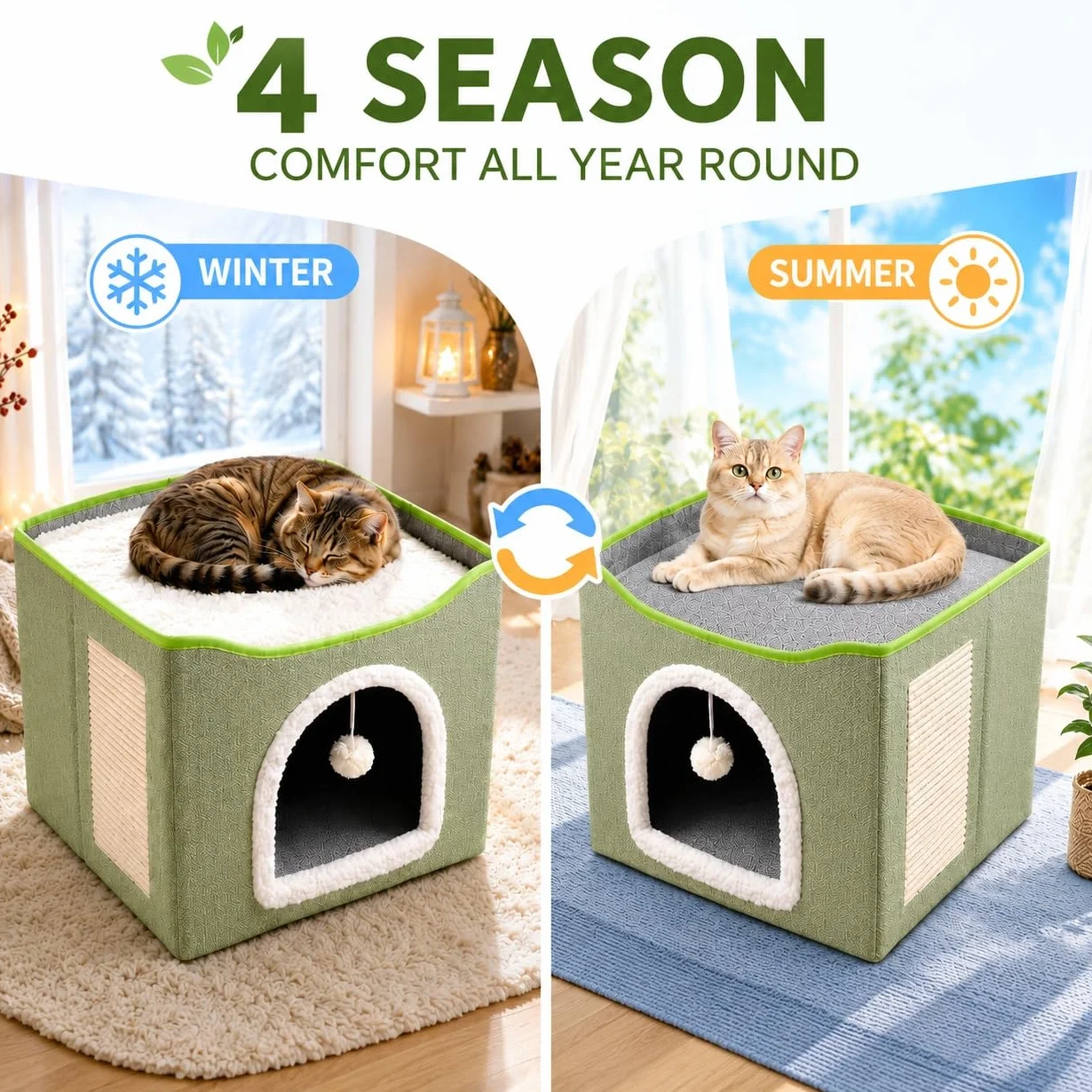 FURRYPAWS Cuccia Gatto - Letto Morbido e Confortevole, Casetta per Gatti Interna, Cuccetta Pelosa, Ideale per Gatti e Gattini