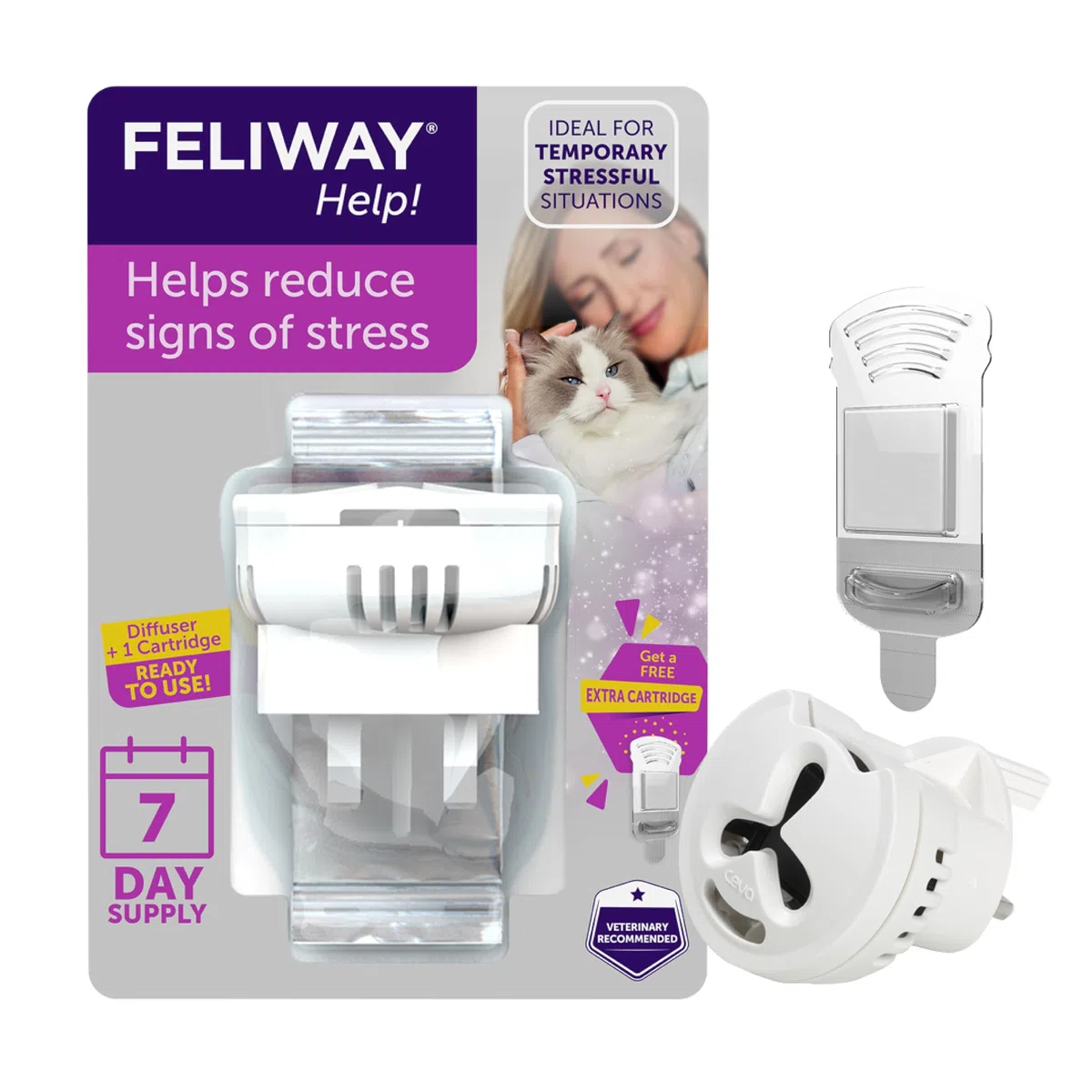 FELIWAY Help! 7 Day Cat calmante inodore plug in feromone diffusore starter kit – aiuta a calmare il tuo gatto ogni giorno o durante eventi stressanti, raccomandato veterinario, senza farmaci