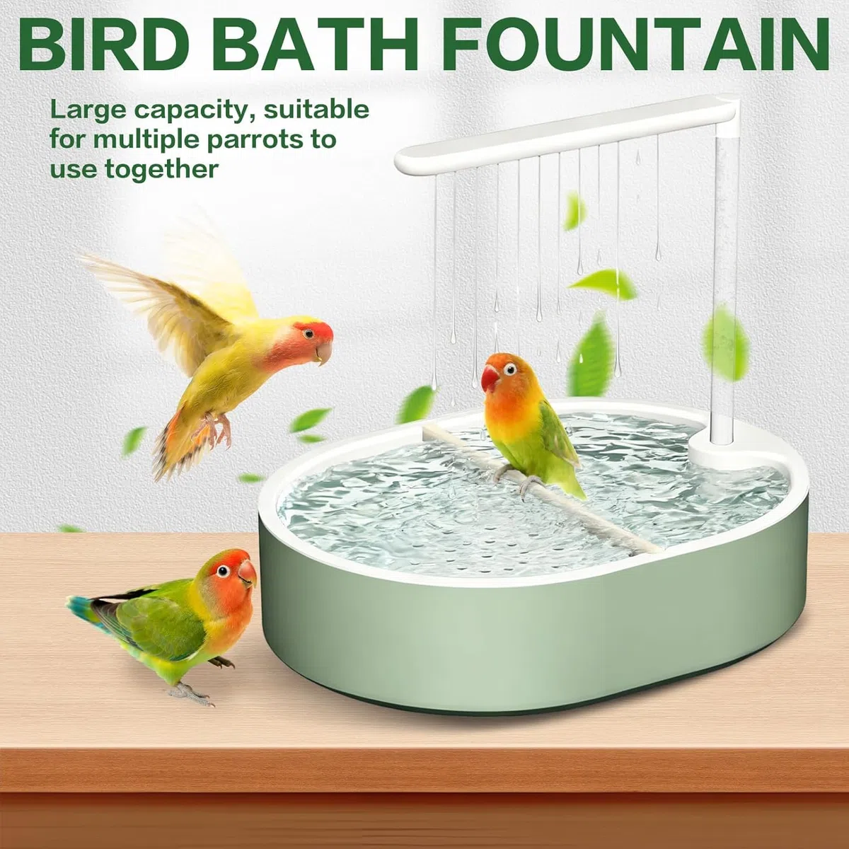 Doccia per Uccelli, Vasca da Bagno Automatica con Pompa USB e Acqua a Circolazione, Bagnetto per Gabbia con Multigetti per Cocorite, Calopsiti e Piccoli Pappagalli, Verde