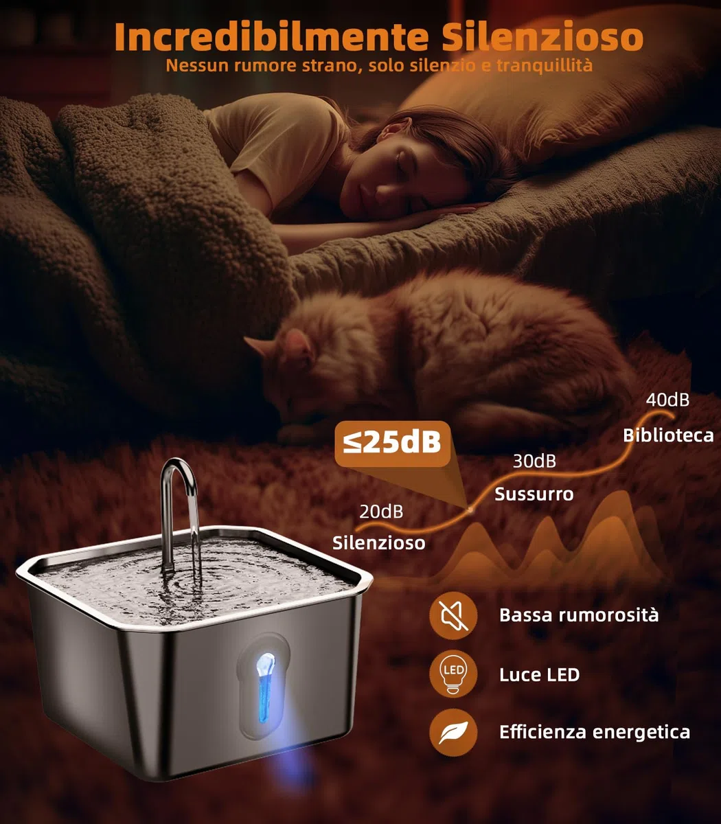 4L Fontanella per Gatti Acciaio con 3 Filtri Fontana Per Animali Domestici Per Gatti Animali Domestici Da Interno Cani Piccoli Animali Distributore Automatico Di Acqua Per Cani