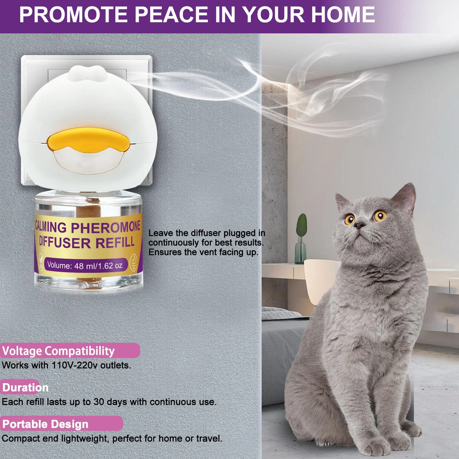 Diffusore di Feromoni Calmanti per Gatti + Ricarica 3X48 ML - Aiuta a ridurre i Conflitti e Le Tensioni tra Gatti Che Vivono sotto Lo Stesso Tetto