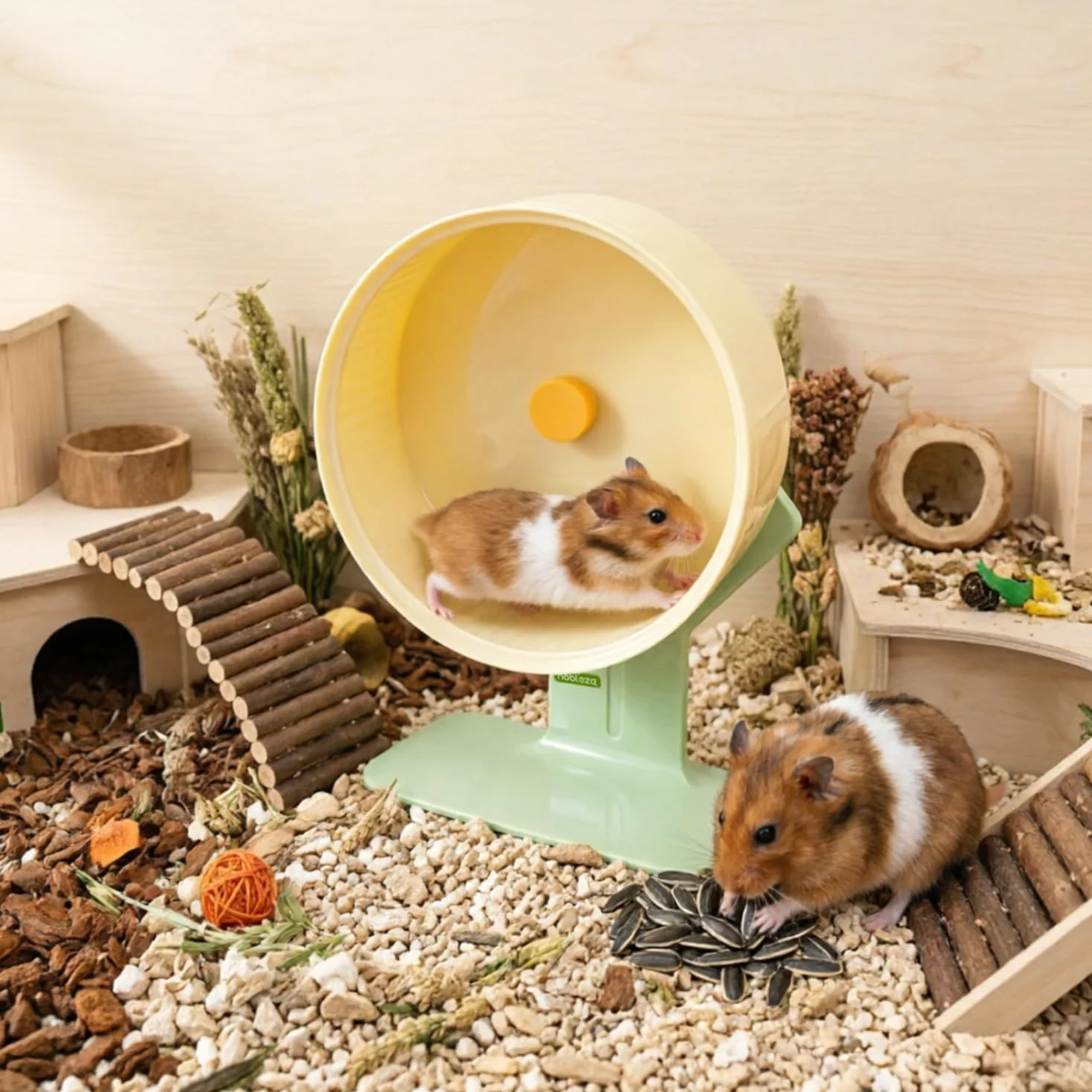 Nobleza Ruota Criceto Silenziosa 22cm, Ruota per Esercizi in Plastica Lavabile con Altezza Regolabile e Base Stabile Anti-Ribaltamento, Accessori per Criceti Nani, Siriani e Gerbilli