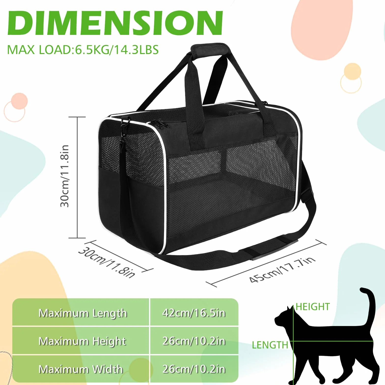 Lannvan Trasportino per Cani e Gatti, Traspirante e Pieghevole Trasportino Cane, con Cuscino in Peluche Staccabile, per Animali Domestici di Peso Inferiore a 6,5kg (45x30x30cm, Nero)
