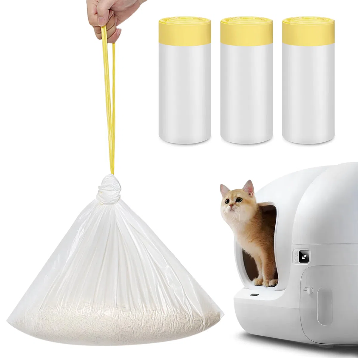 60 Pezzi di Sacchetti per Lettiera Gatto con Coulisse per PURA X/MAX, Sacchetti per Lettiera Addensate e Resistenti da 2.5 Mils Autopulenti - 58 x 35 cm