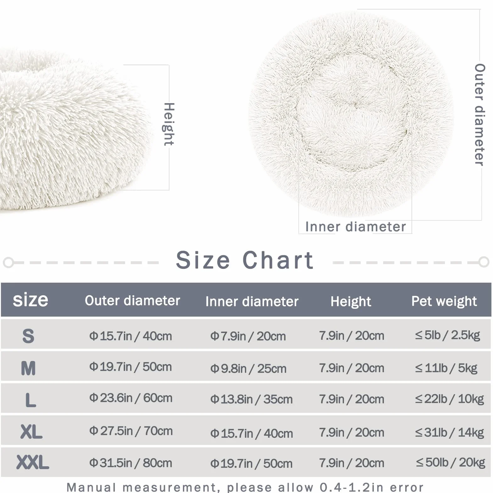 Nepfaivy Cuccia Gatto Cane Interno Morbida - Cuscino per Cani Gatti Nuvola Soffice Peluche Rotondo da Ciambella, Letto Pelosa Antistress per Animale Domestico Piccola (S-40cm/15.7in, Bianca)
