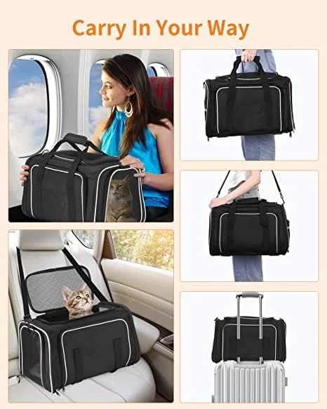 Trasportino per Cani e Gatti Espandibile, Trasportino per Animali Approvato Dalla Compagnia Aerea per Viaggio in Auto, Aereo, Treno