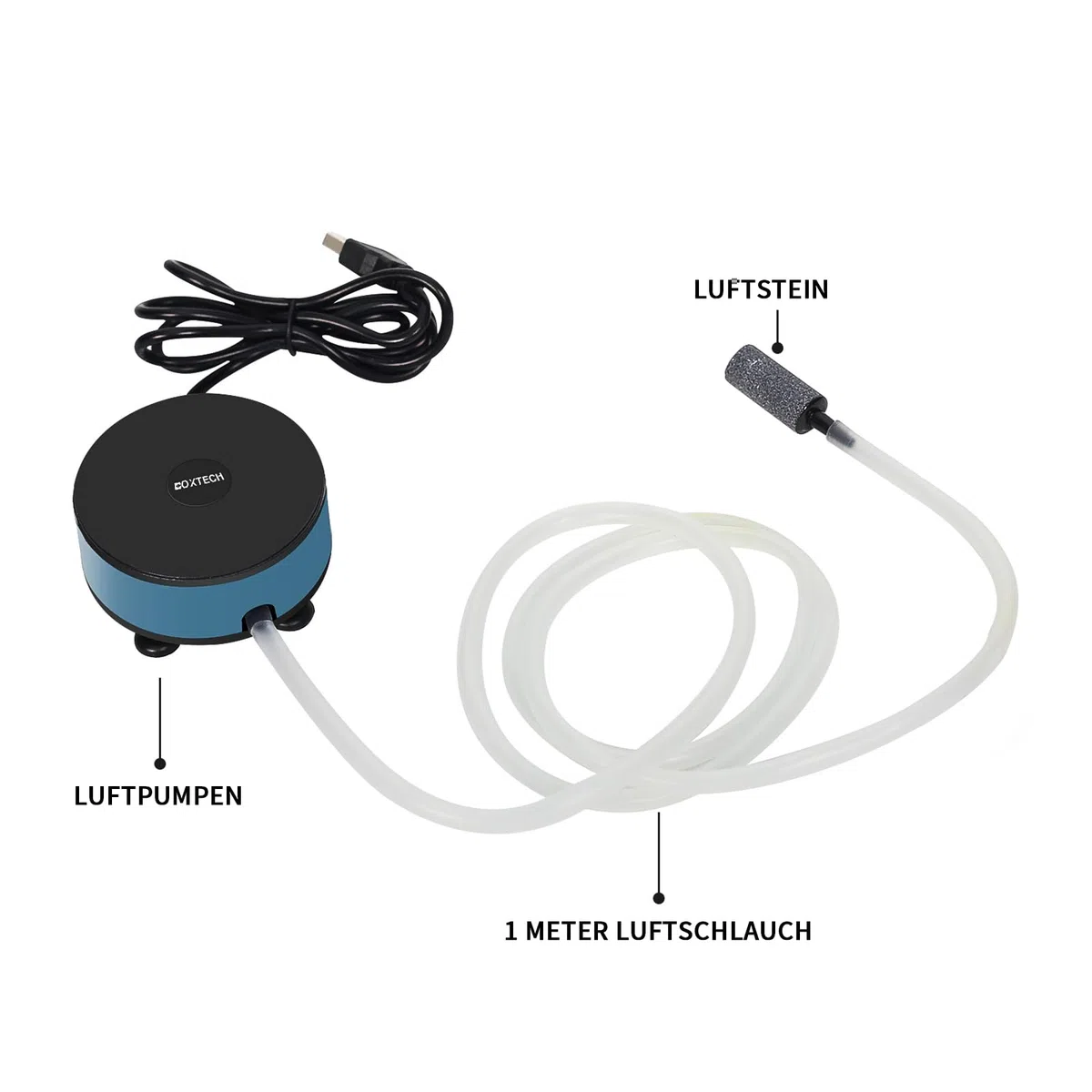 boxtech Pompa d'aria per acquario per acquario, kit per aeratore di ossigeno con pietra d'aria, tubo per mini acquario da 7-30 litri
