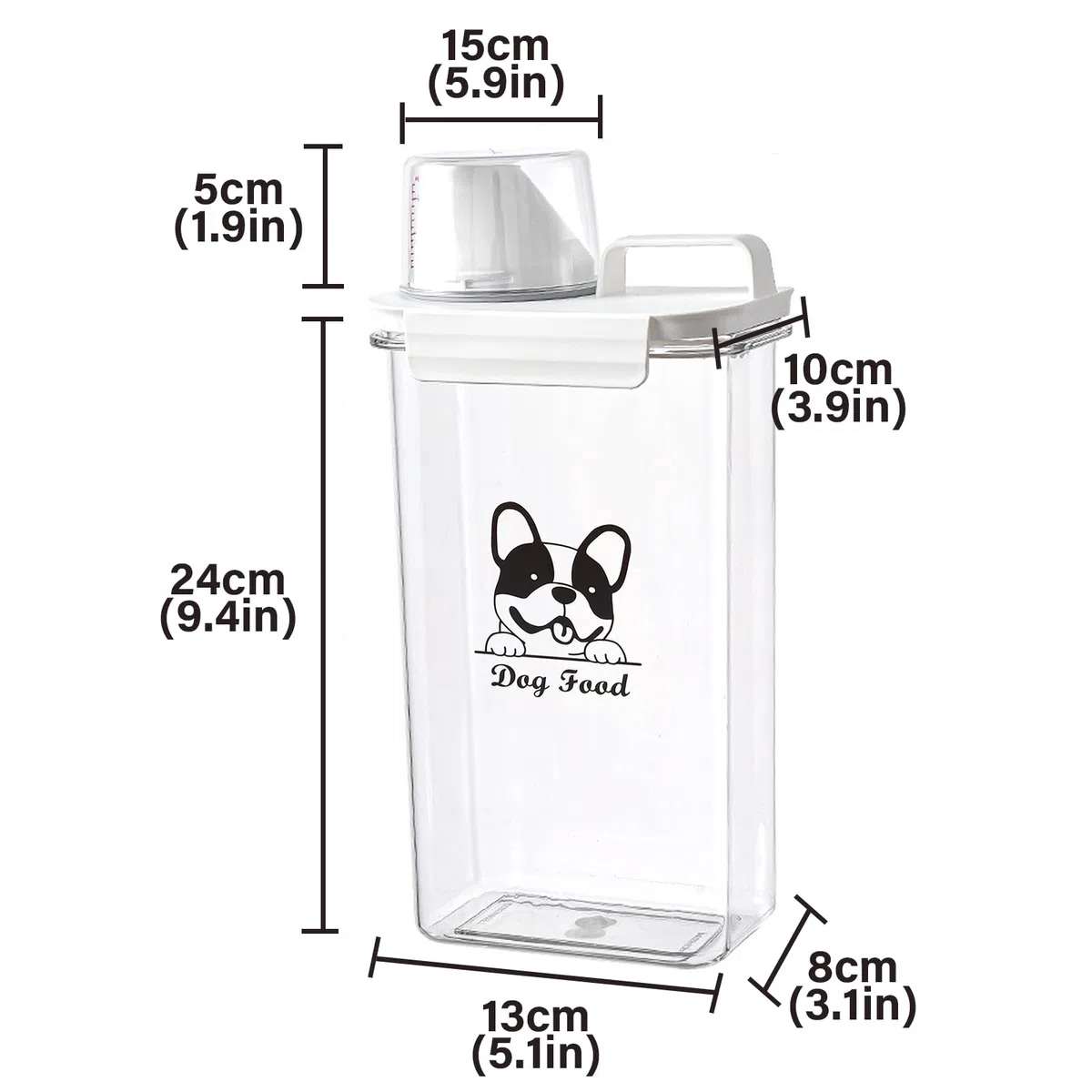 Geyecete Contenitore per Alimenti per Cani 2,5 L, Portatile Contenitore Crocchette per Cane in Plastica Trasparente, Scatola per Crocchette per Cani Ermetici, con Tazza di misurazione