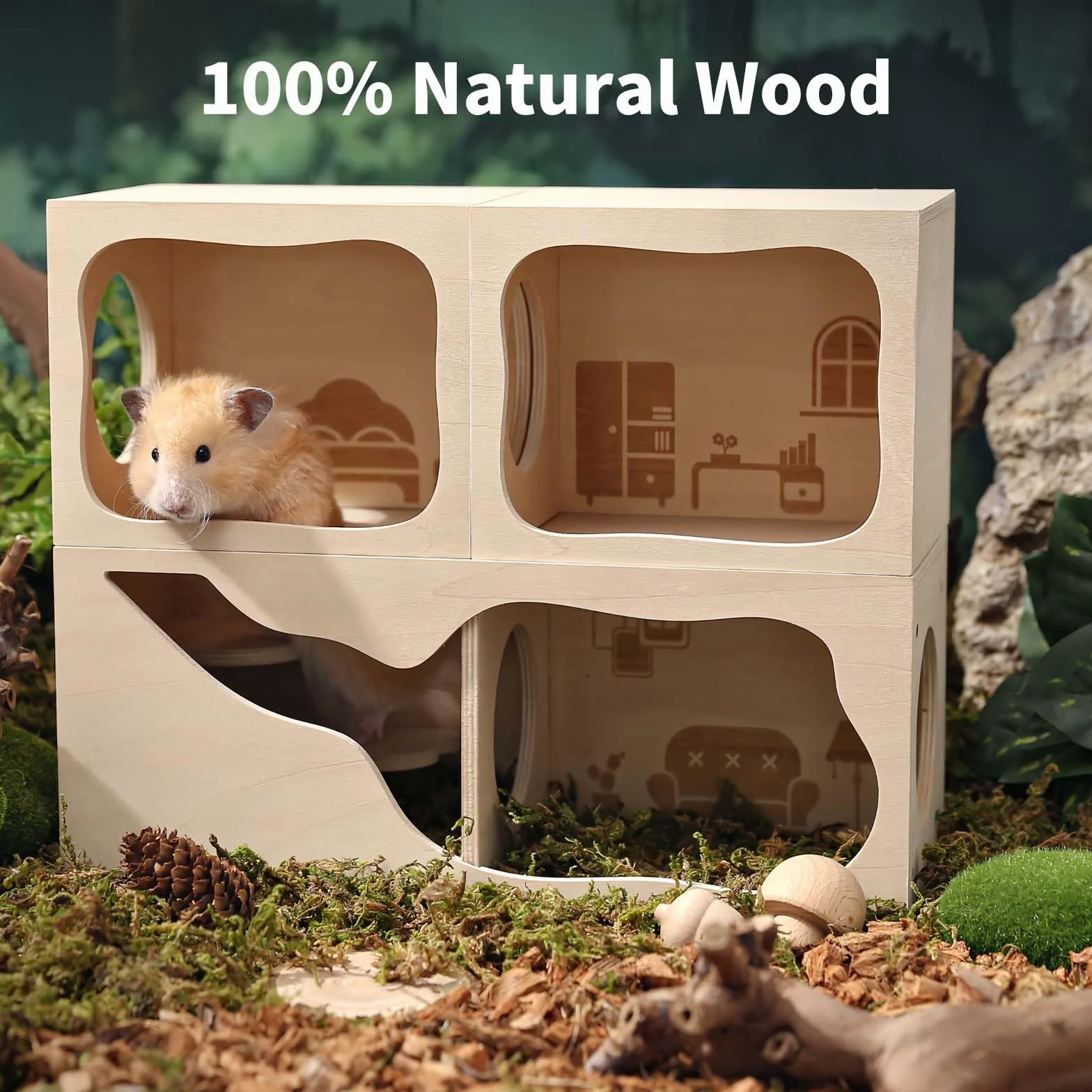 Tana Modulare in Legno per Criceti Marchul - Casa con Tunnel per Criceti Nano, Siriano, Gerbilli, Topi, Ratti - Gioco Esplorativo e Arredo per Soggiorno